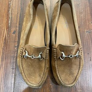 Suede Horsebit Loafers in Brown - Women's Flats